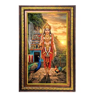 Lord Murugan Digital Golden Balck Color Photo Frame | Hindu Religious Wall Decor | 18x24 Inches - Inspirational Wall Art For Office, Home Decor - Ideal Spiritual Gift (F16469)