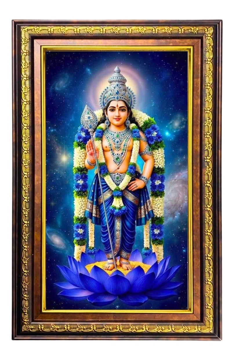 Lord Karthikeya Digital Golden Balck Color Photo Frame | Hindu Religious Wall Decor | 10x16 Inches - Inspirational Wall Art For Office, Home Decor - Ideal Spiritual Gift (F16959)