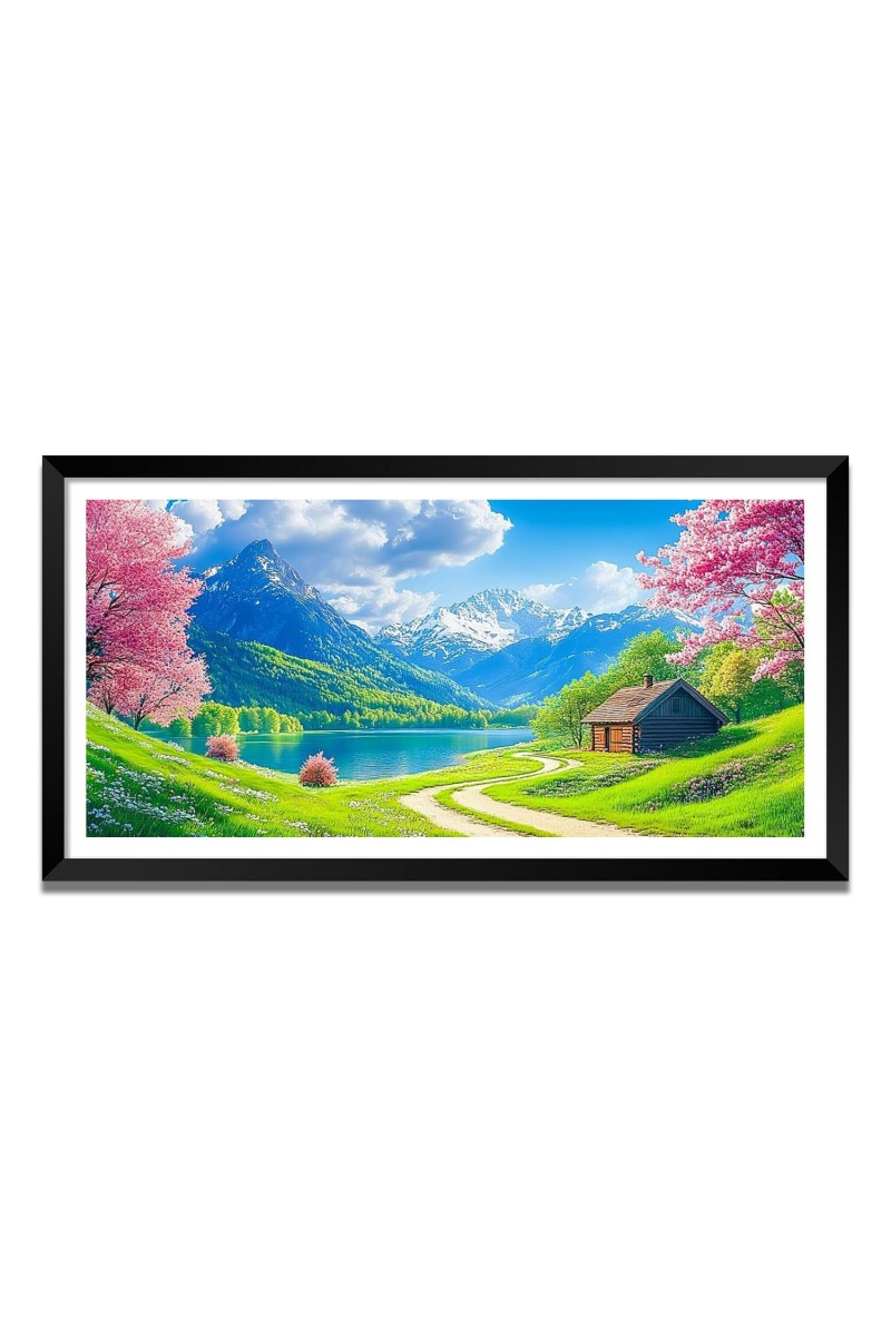 Nature Landscape Floating Frame Scenery Digital Print - (I5749) - 12x24 inch Modern Nature Wall Art for Living Room, Bedroom, Office, Hotels, Drawing Room