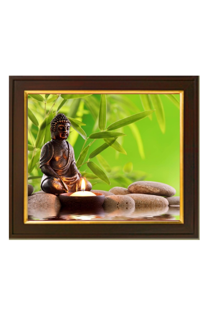 Hitech Sales little Lord Goutam Buddha Sopis theme ai Photo with Beautiful 12X10 in synthetic Wood Frame With Glass Tabletop Wallmount display for Home office decor Gift for all occations