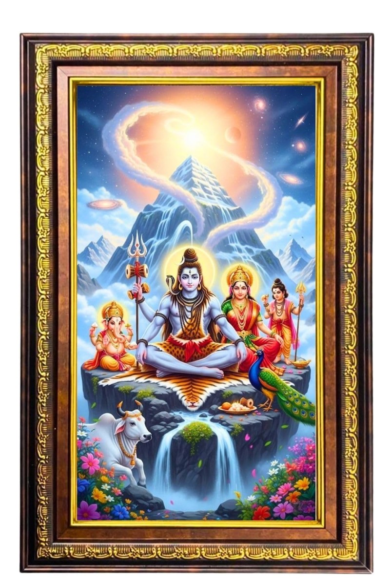 Lord Shiva And Parvathi Digital Golden Balck Color Photo Frame | Hindu Religious Wall Decor | 10x16 Inches - Inspirational Wall Art For Office, Home Decor - Ideal Spiritual Gift (F16926)
