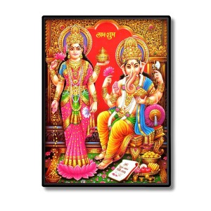 Lakshmi & Ganesh Laminated Photo - 5x7 Inches, Divine Blessings for Home & Office and Temple Decoration