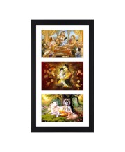 Sri Sri lord Krishna three colored photos in one frame| Spiritual Devotional Wall Art | Photos for puja room, wall and table top
