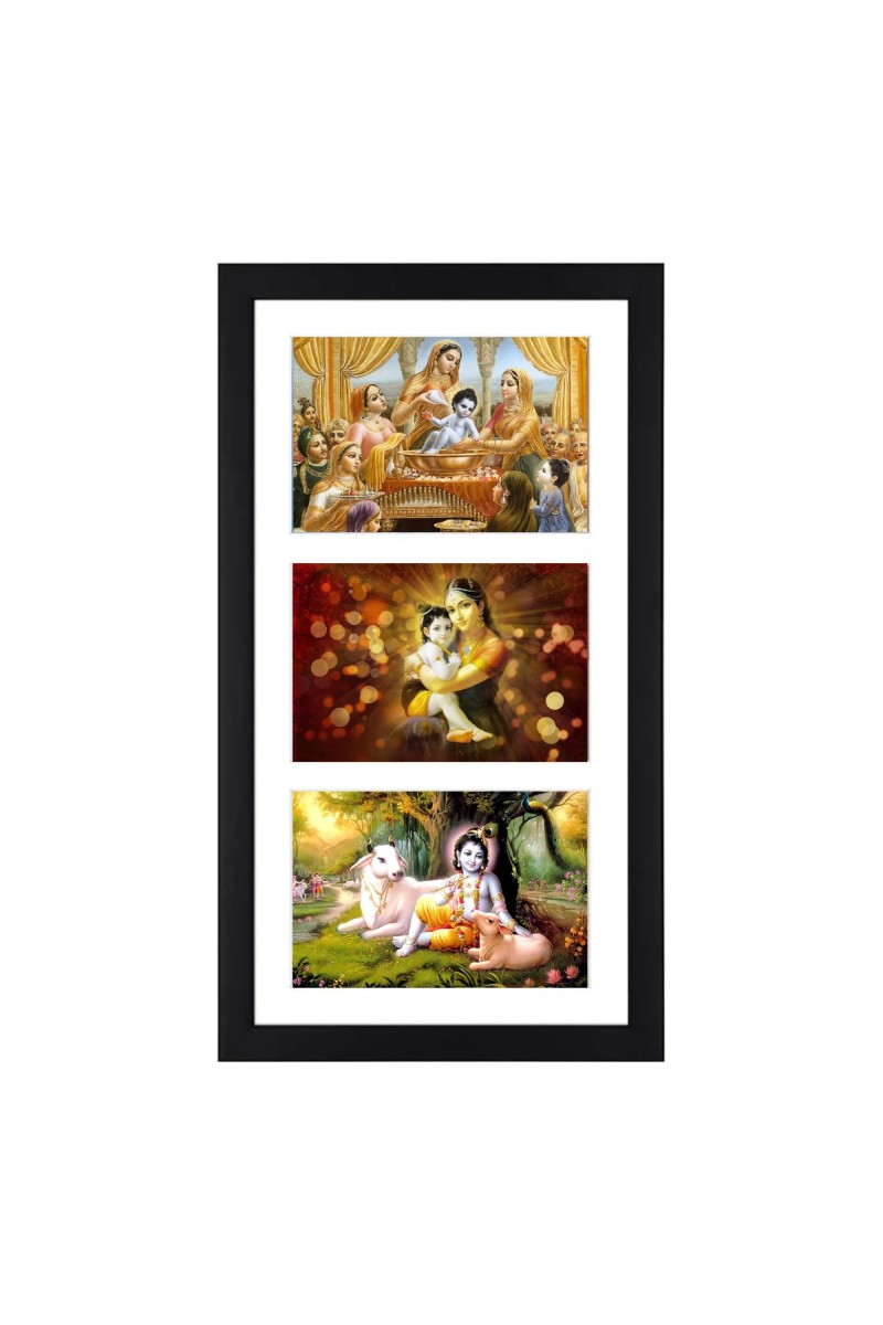 Sri Sri lord Krishna three colored photos in one frame| Spiritual Devotional Wall Art | Photos for puja room, wall and table top