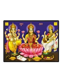 Lord Ganesha Maa Laxmi Sarswati Laminated Photo - 5x7 Inches, Divine Blessings For Home & Office And Temple Decoration (F16133)