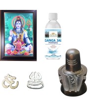 Combo of Lord Shiva with Shivling LED Photo Frame 12x18 Inch | Includes 2 Tilak Stamps, 200 ML Ganga Jal & 3-Inch Lord Shiva Shivalingam Murti