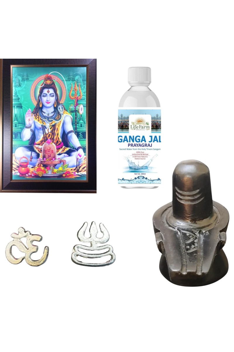 Combo of Lord Shiva with Shivling LED Photo Frame 12x18 Inch | Includes 2 Tilak Stamps, 200 ML Ganga Jal & 3-Inch Lord Shiva Shivalingam Murti