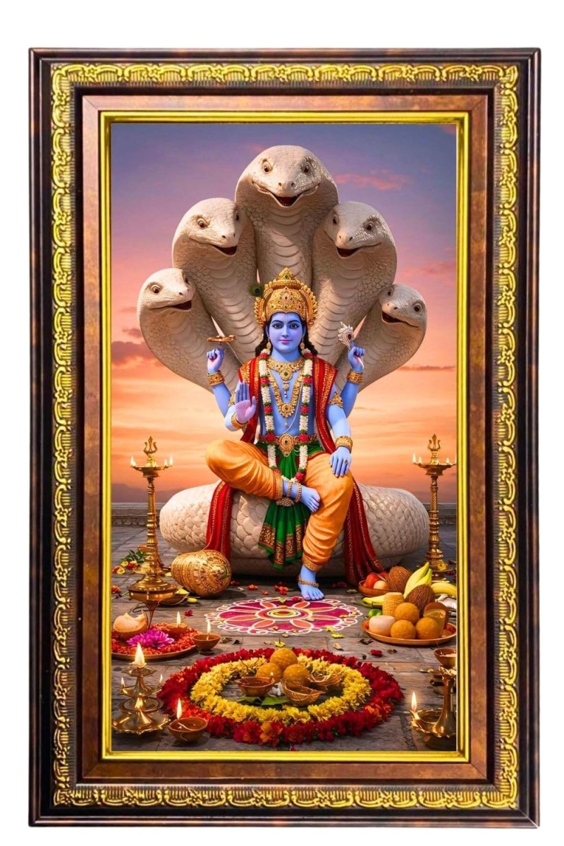 Lord Vishnu Digital Golden Balck Color Photo Frame | Hindu Religious Wall Decor | 14x20 Inches - Inspirational Wall Art For Office, Home Decor - Ideal Spiritual Gift (F16867)