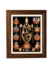 Hitech Sales Tirupati Balaji with Ashta Lakshmi Photo Frame for Pooja Room, Temple Decor, Home Decoration and Gift (Wall and Tabletop, Rectangular, Printed Photo, 12 x 14 inches Frame, Brown)