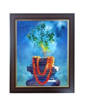 Hitech Sales Tulsi Ma Photo Frame for Pooja Room, Temple Decor, Home Decoration and Gift (Wall and Tabletop, Rectangular, Polystyrene Frame, Printed Photo, 24 x 29 cm, Black)