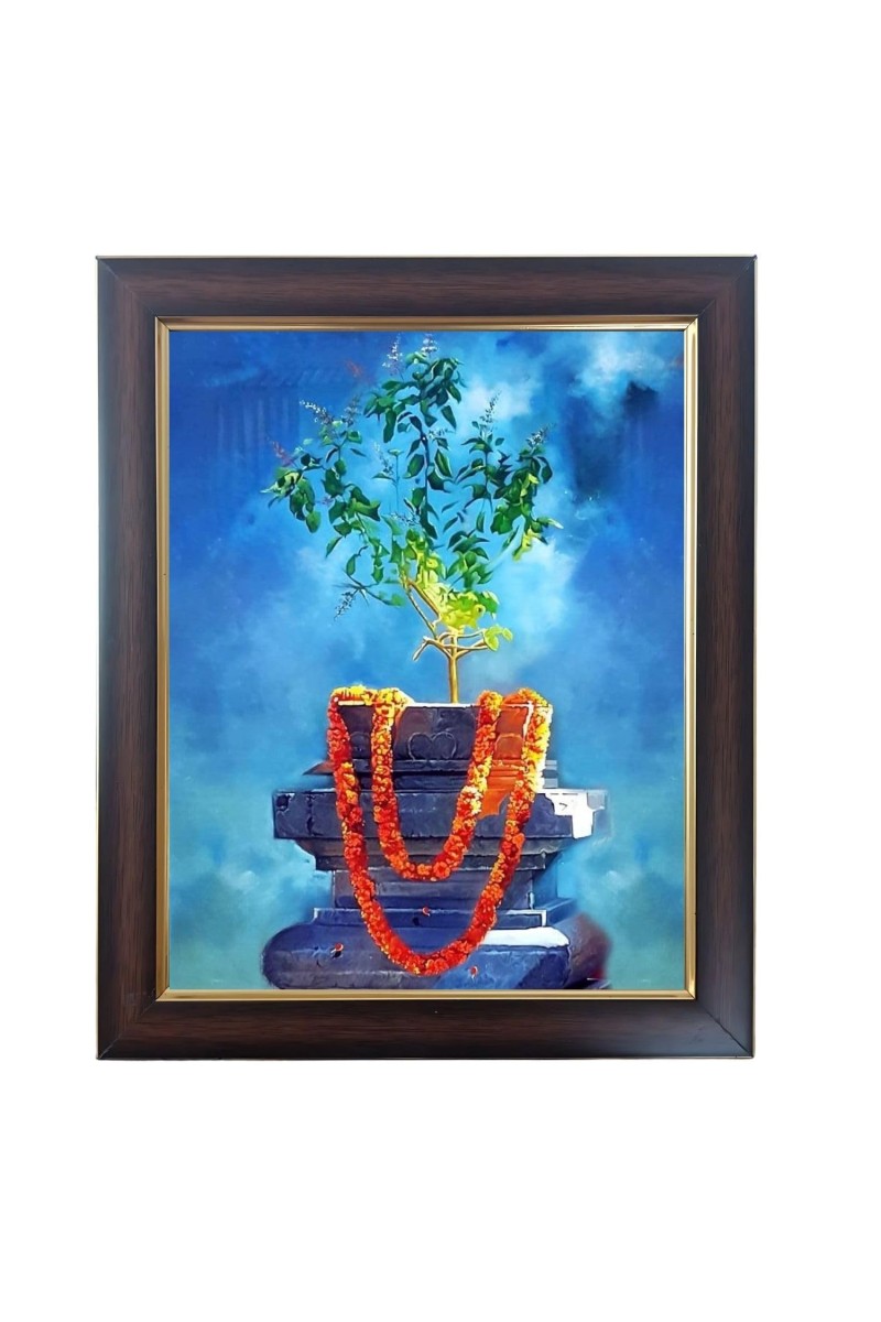Hitech Sales Tulsi Ma Photo Frame for Pooja Room, Temple Decor, Home Decoration and Gift (Wall and Tabletop, Rectangular, Polystyrene Frame, Printed Photo, 24 x 29 cm, Black)