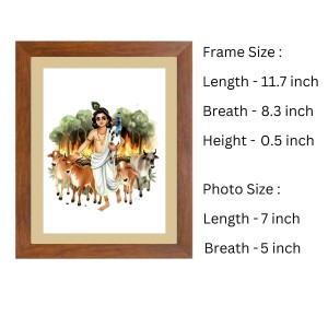 Colored Krishna with Herd of Cows |Beautiful Handcrafted Spiritual Art Print |Divine HomeDecoration |Ideal for Puja Room and Religious Altars