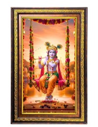 Lord Krishna Digital Golden Balck Color Photo Frame | Hindu Religious Wall Decor | 12x18 Inches - Inspirational Wall Art For Office, Home Decor - Ideal Spiritual Gift (F16931)