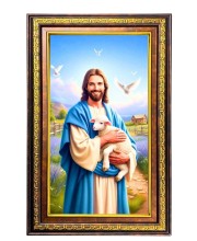 Lord Jesus Digital Golden Balck Color Photo Frame | Hindu Religious Wall Decor | 10x16 Inches - Inspirational Wall Art For Office, Home Decor - Ideal Spiritual Gift (F16734)