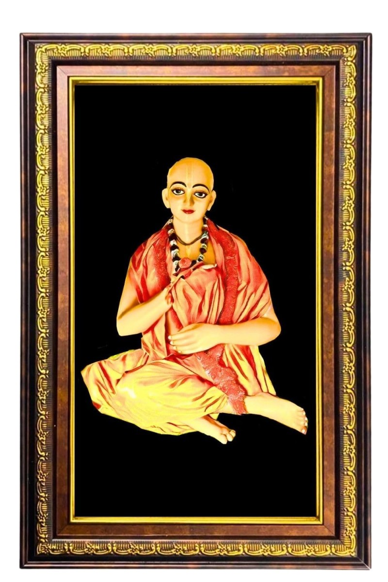 Sri Chaitanya Mahaprabhu Digital Golden Balck Color Photo Frame | Hindu Religious Wall Decor | 16x22 Inches - Inspirational Wall Art For Office, Home Decor - Ideal Spiritual Gift (F16696)