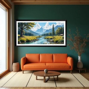 Nature Landscape Floating Frame Scenery Digital Print - (I5716) - 12x24 inch Modern Nature Wall Art for Living Room, Bedroom, Office, Hotels, Drawing Room