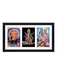 Sri Sri Biswakarma, Maa Kali, Prabhu Ram, Mata Sita and Bajrangbali three colored Photos in One Frame | Spiritual Devotional Wall Art | Photos for puja room, wall and table top
