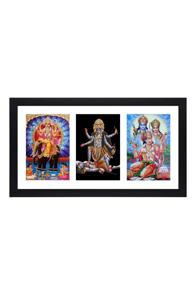 Sri Sri Biswakarma, Maa Kali, Prabhu Ram, Mata Sita and Bajrangbali three colored Photos in One Frame | Spiritual Devotional Wall Art | Photos for puja room, wall and table top