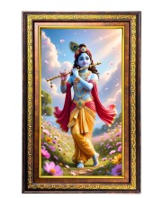 Lord Krishna Digital Golden Balck Color Photo Frame | Hindu Religious Wall Decor | 18x24 Inches - Inspirational Wall Art For Office, Home Decor - Ideal Spiritual Gift (F16819)