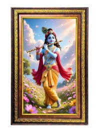 Lord Krishna Digital Golden Balck Color Photo Frame | Hindu Religious Wall Decor | 14x20 Inches - Inspirational Wall Art For Office, Home Decor - Ideal Spiritual Gift (F16819)