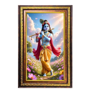 Lord Krishna Digital Golden Balck Color Photo Frame | Hindu Religious Wall Decor | 14x20 Inches - Inspirational Wall Art For Office, Home Decor - Ideal Spiritual Gift (F16819)