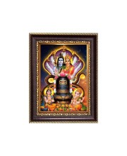Shiv Lingam With Lord Shiva, Maa Parvati Devi, Sri Ganeshji and Kartike Digital Print Photo 6.7x8.7 inches - Vibrant Religious Wall Art for Home, Office and Temple Decor.