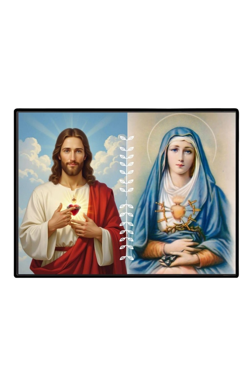 Jesus And Immaculate Heart Of Mary Laminated Photo - 5x7 Inches, Divine Blessings For Home & Office And Temple Decoration (F16194)