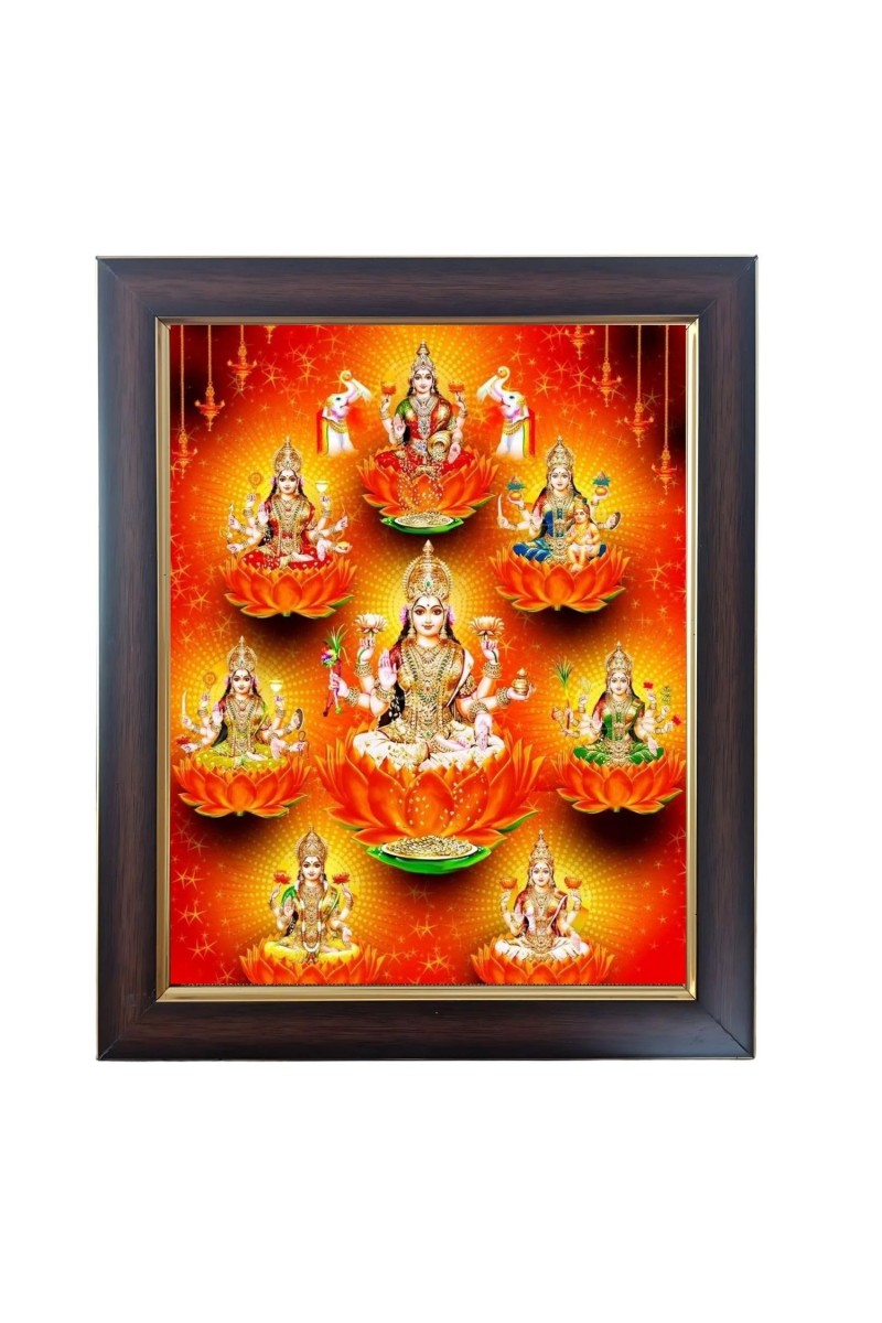 Hitech Sales Ashtalakshmi, Astha Laxmi Photo Frame for Pooja Room, Temple Decor, Home Decoration and Gift (Wall and Tabletop, Rectangular, Polystyrene Frame, Printed Photo, 24 x 29 cm, Black)