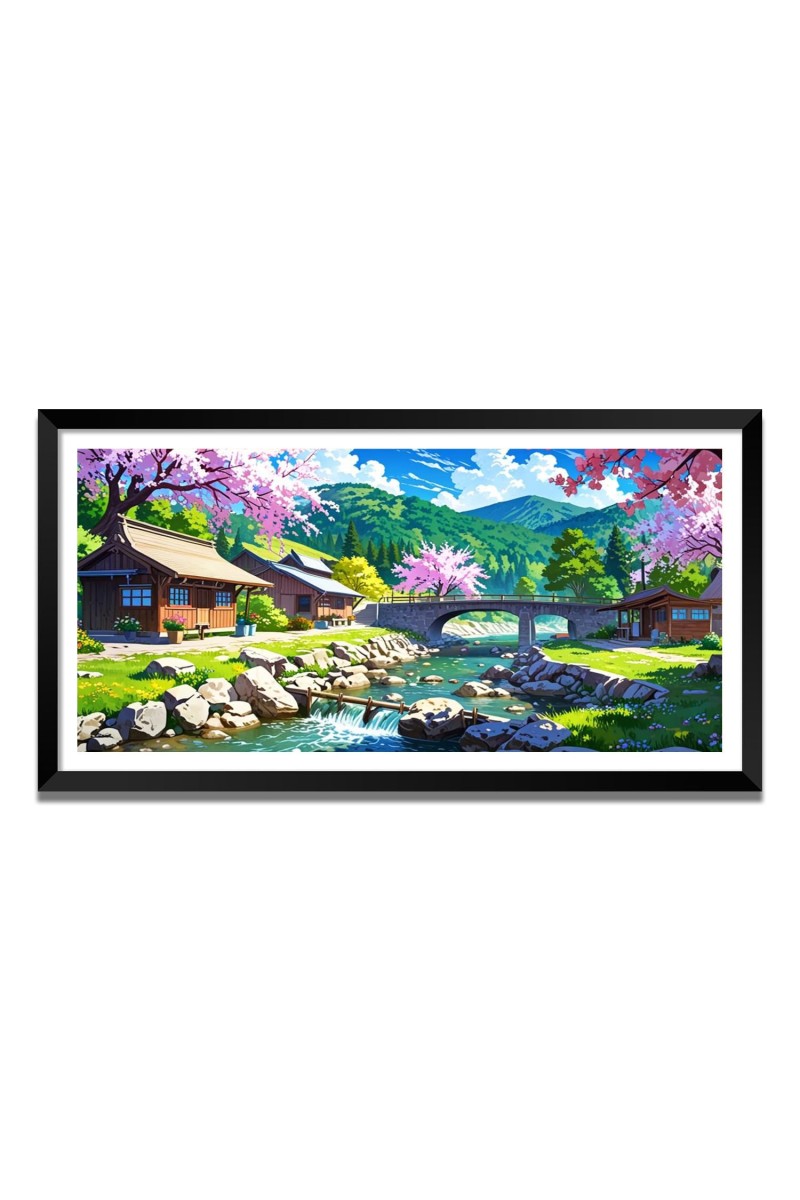 Nature Landscape Floating Frame Scenery Digital Print - (I5848) - 12x24 inch Modern Nature Wall Art for Living Room, Bedroom, Office, Hotels, Drawing Room