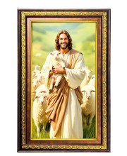 Lord Jesus Digital Golden Balck Color Photo Frame | Hindu Religious Wall Decor | 10x16 Inches - Inspirational Wall Art For Office, Home Decor - Ideal Spiritual Gift (F16741)