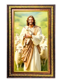 Lord Jesus Digital Golden Balck Color Photo Frame | Hindu Religious Wall Decor | 18x24 Inches - Inspirational Wall Art For Office, Home Decor - Ideal Spiritual Gift (F16741)
