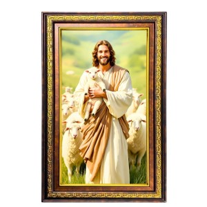 Lord Jesus Digital Golden Balck Color Photo Frame | Hindu Religious Wall Decor | 12x18 Inches - Inspirational Wall Art For Office, Home Decor - Ideal Spiritual Gift (F16741)
