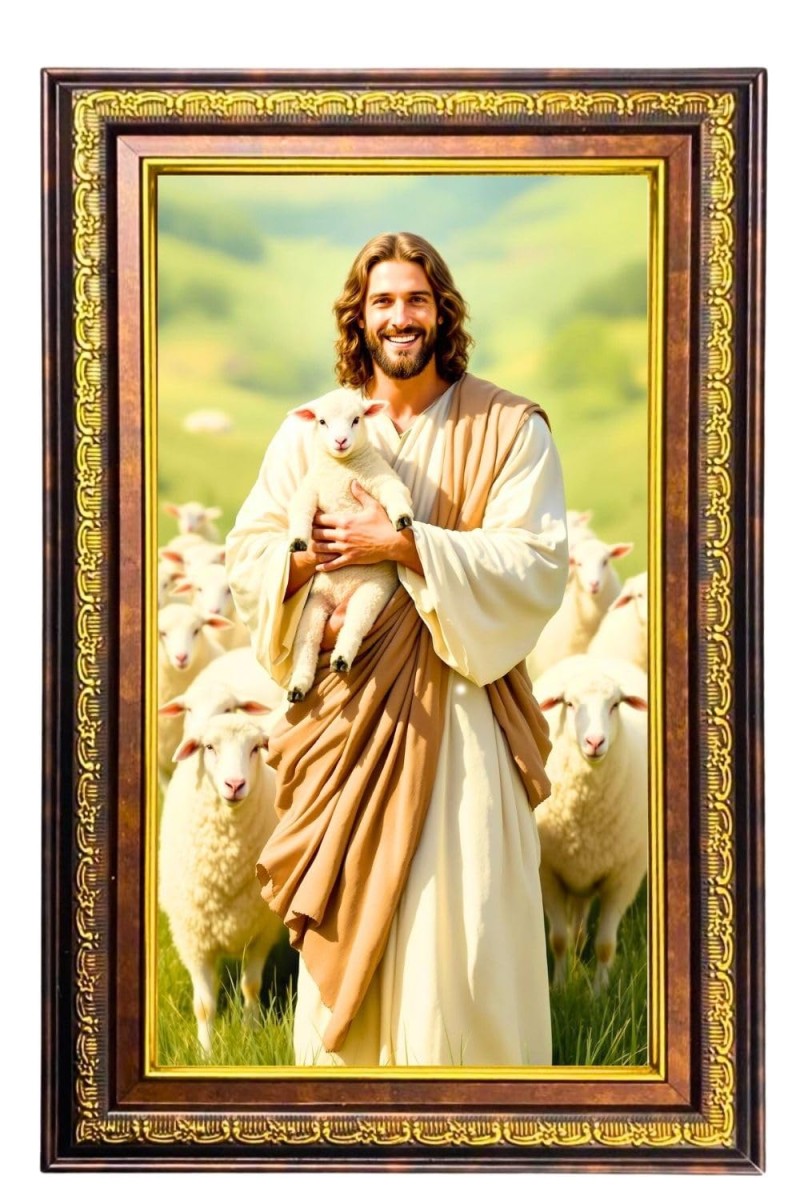 Lord Jesus Digital Golden Balck Color Photo Frame | Hindu Religious Wall Decor | 10x16 Inches - Inspirational Wall Art For Office, Home Decor - Ideal Spiritual Gift (F16741)