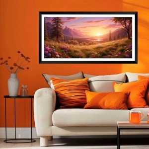 Nature Landscape Floating Frame Scenery Digital Print - (I5866) - 12x24 inch Modern Nature Wall Art for Living Room, Bedroom, Office, Hotels, Drawing Room