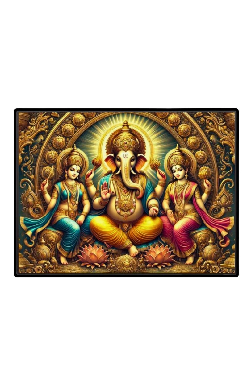 Lord Ganesha Maa Laxmi Saraswati Laminated Photo - 7x9 Inches, Divine Blessings For Home & Office And Temple Decoration (F16129)