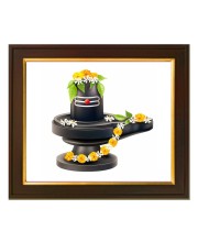 Hitech Sales Lord Shiva Shivling theam ai Photo with Beautiful 12X10 in synthetic Wood Frame With Glass Tabletop Wallmount display for home office Room decor Gift for all occations