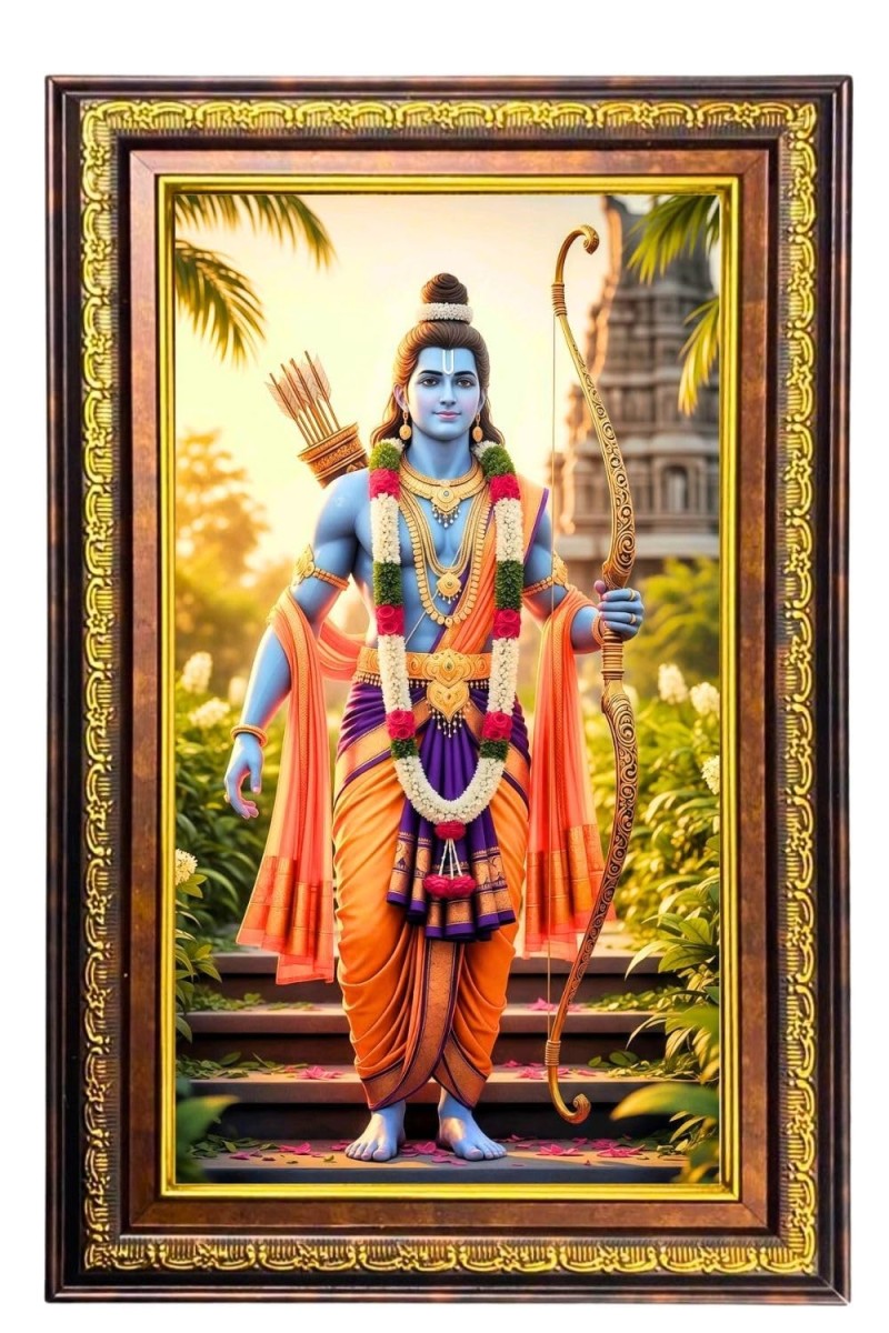 Lord Rama Digital Golden Balck Color Photo Frame | Hindu Religious Wall Decor | 18x24 Inches - Inspirational Wall Art For Office, Home Decor - Ideal Spiritual Gift (F16854)