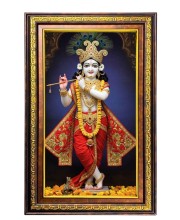 Lord Krishna Digital Golden Balck Color Photo Frame | Hindu Religious Wall Decor | 18x24 Inches - Inspirational Wall Art For Office, Home Decor - Ideal Spiritual Gift (F16520)
