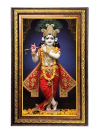 Lord Krishna Digital Golden Balck Color Photo Frame | Hindu Religious Wall Decor | 18x24 Inches - Inspirational Wall Art For Office, Home Decor - Ideal Spiritual Gift (F16520)