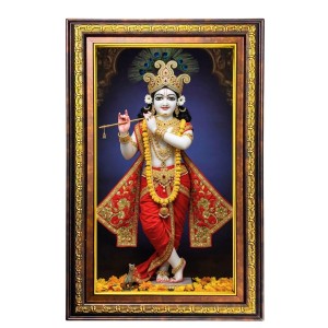 Lord Krishna Digital Golden Balck Color Photo Frame | Hindu Religious Wall Decor | 10x16 Inches - Inspirational Wall Art For Office, Home Decor - Ideal Spiritual Gift (F16520)