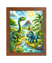 AI Funny Dinosaurs Art Picture for Kids - 12x16 inches, Brown Color - Perfect Wall Decor for Children's Room