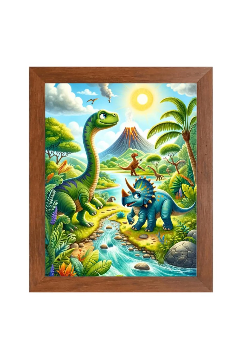 AI Funny Dinosaurs Art Picture for Kids - 12x16 inches, Brown Color - Perfect Wall Decor for Children's Room