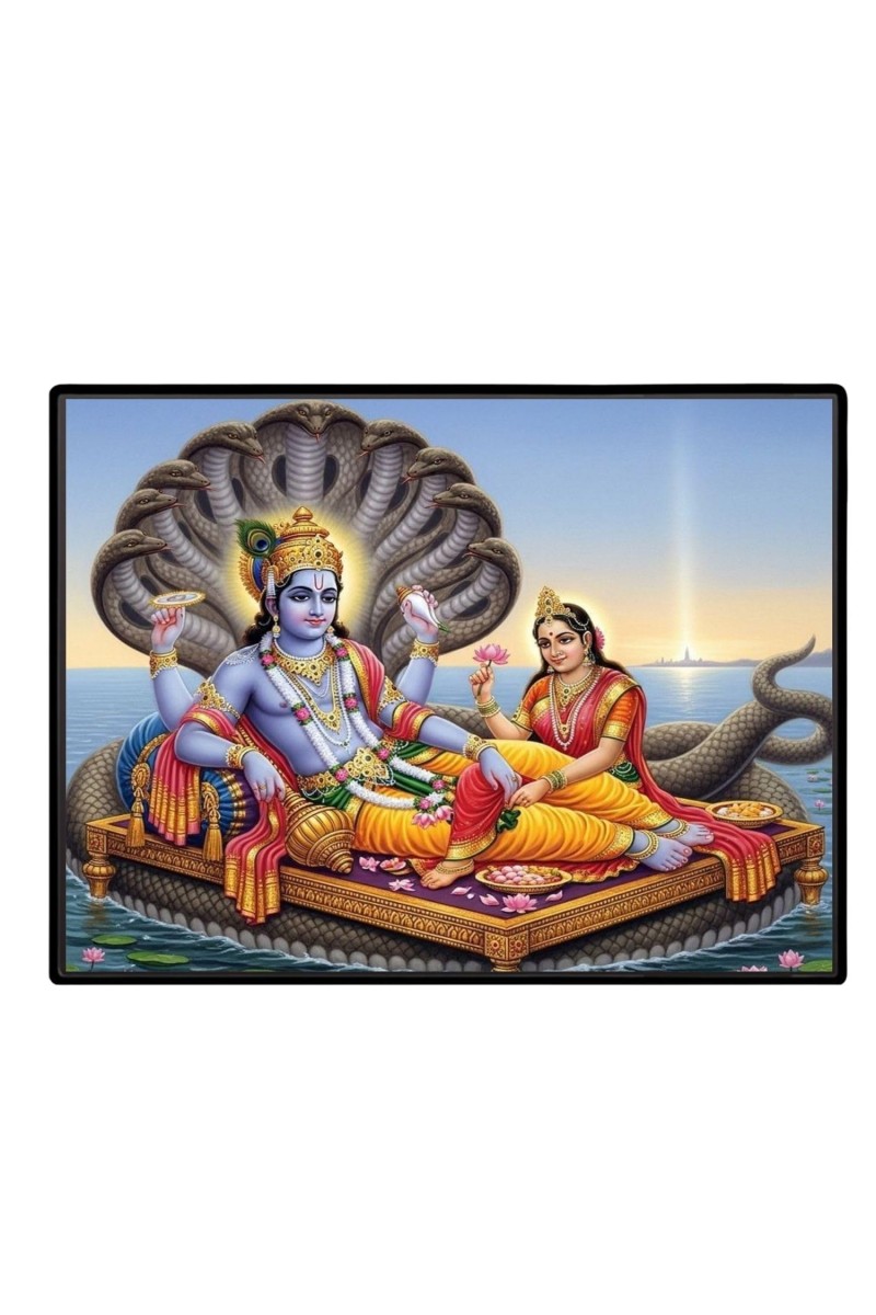Lord Vishnu And Lakshmi. Laminated Photo - 7x9 Inches, Divine Blessings For Home & Office And Temple Decoration (F16057)
