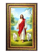 Lord Jesus Digital Golden Balck Color Photo Frame | Hindu Religious Wall Decor | 10x16 Inches - Inspirational Wall Art For Office, Home Decor - Ideal Spiritual Gift (F16732)
