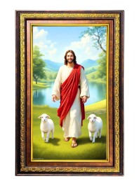 Lord Jesus Digital Golden Balck Color Photo Frame | Hindu Religious Wall Decor | 10x16 Inches - Inspirational Wall Art For Office, Home Decor - Ideal Spiritual Gift (F16732)