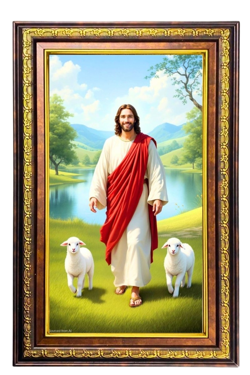 Lord Jesus Digital Golden Balck Color Photo Frame | Hindu Religious Wall Decor | 12x18 Inches - Inspirational Wall Art For Office, Home Decor - Ideal Spiritual Gift (F16732)