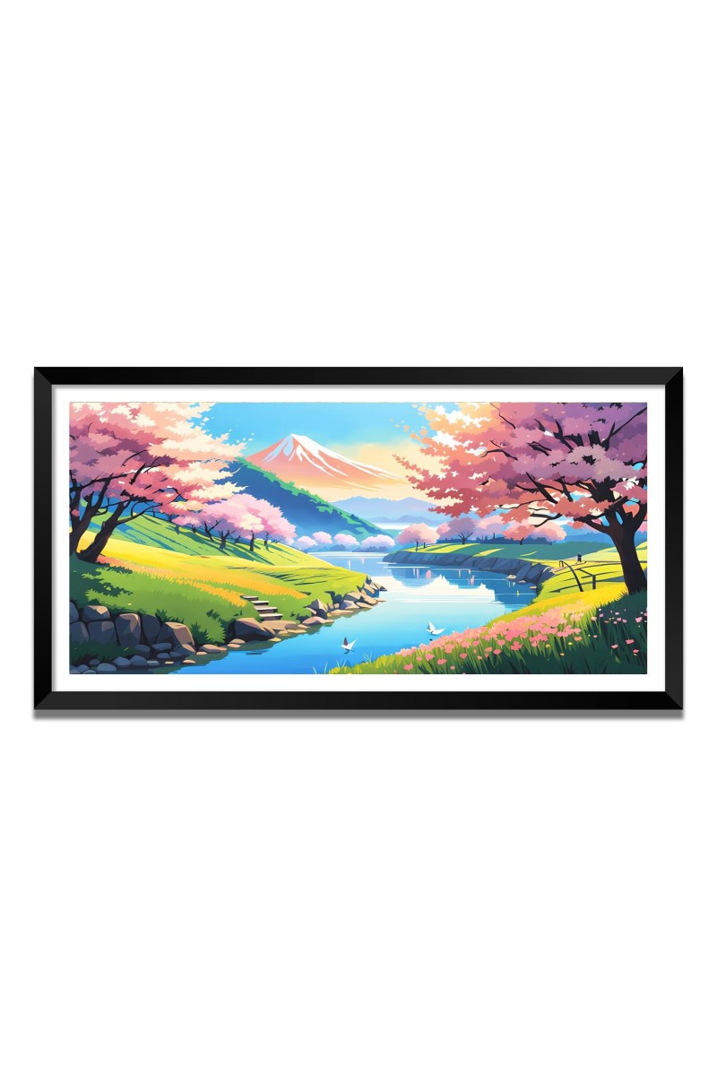 Nature Landscape Floating Frame Scenery Digital Print - (I5810) - 24x48 inch Modern Nature Wall Art for Living Room, Bedroom, Office, Hotels, Drawing Room