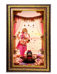 Lord Ganesha Digital Golden Balck Color Photo Frame | Hindu Religious Wall Decor | 12x18 Inches - Inspirational Wall Art For Office, Home Decor - Ideal Spiritual Gift (F16577)