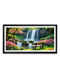 Nature Landscape Floating Frame Scenery Digital Print - (I5681) - 24x48 inch Modern Nature Wall Art for Living Room, Bedroom, Office, Hotels, Drawing Room