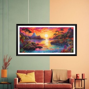 Nature Landscape Floating Frame Scenery Digital Print - (I5608) - 18x36 inch Modern Nature Wall Art for Living Room, Bedroom, Office, Hotels, Drawing Room